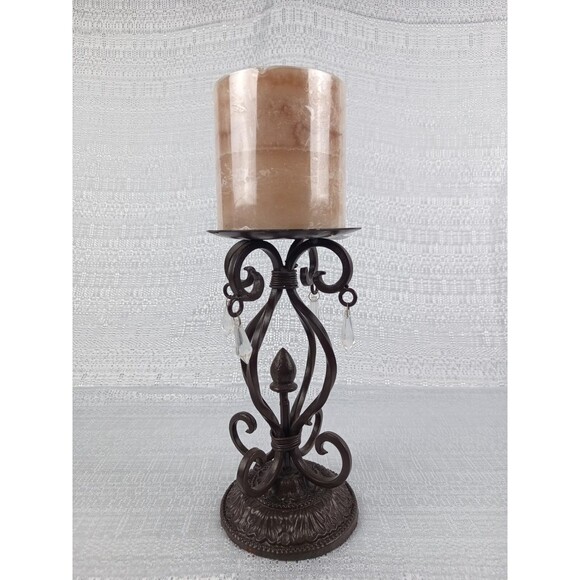Rustic Tall Iron Candelabra With Crystals And Unopened New Candle - Picture 2 of 5